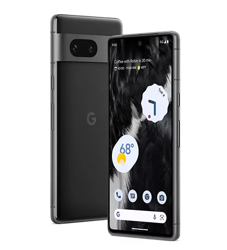 Google Pixel 7 front and back view angled